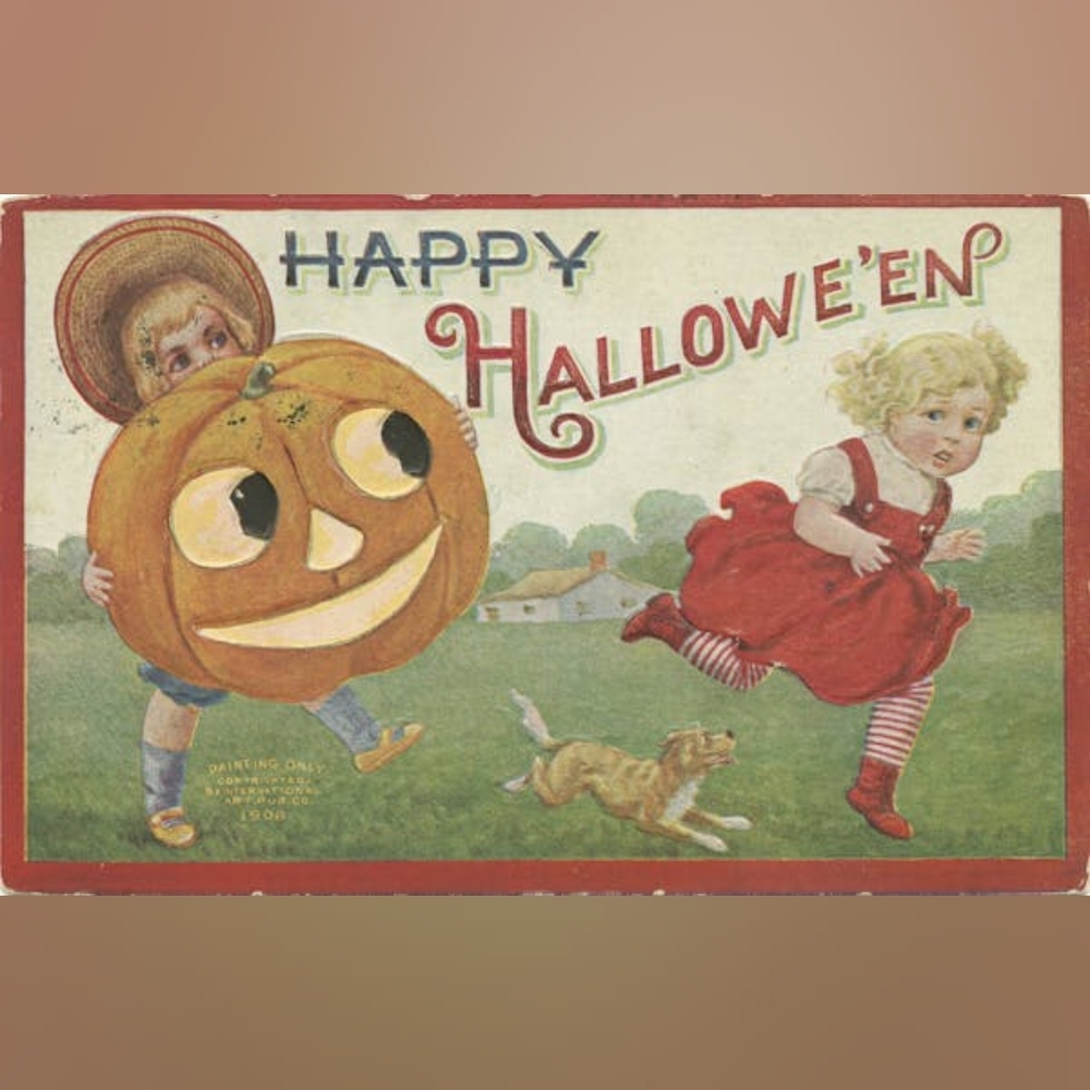 Kids Halloween Pumpkin and Red Dress Art Print